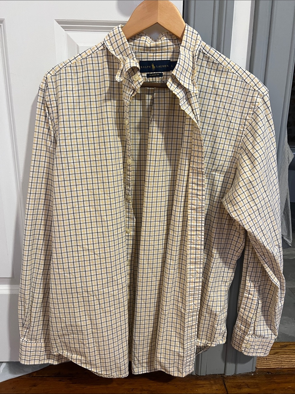 Ralph Lauren Men’s Yellow and Navy Windowpane Button-Down Shirt